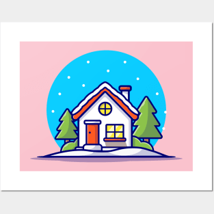 House In Winter Cartoon Vector Icon Illustration Posters and Art